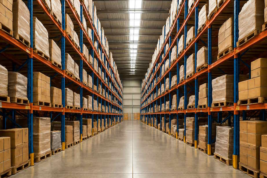 Wnętrze magazynu – wydzielona, pusta przestrzeń z regałami, gotowa do adaptacji przez klienta biznesowego.